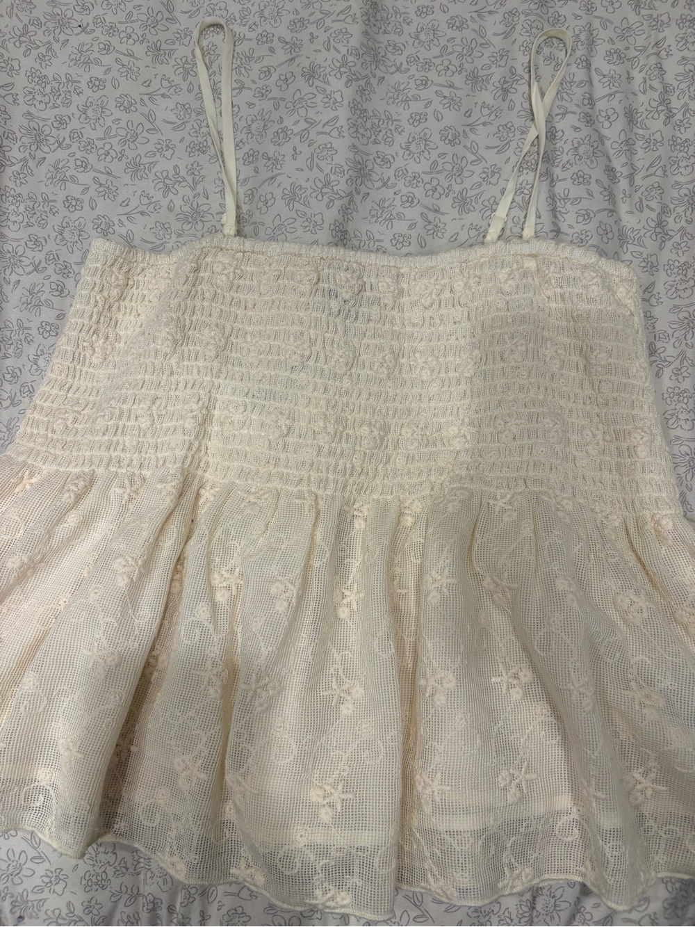 American Eagle Outfitters Ivory Lace Smocked Cami